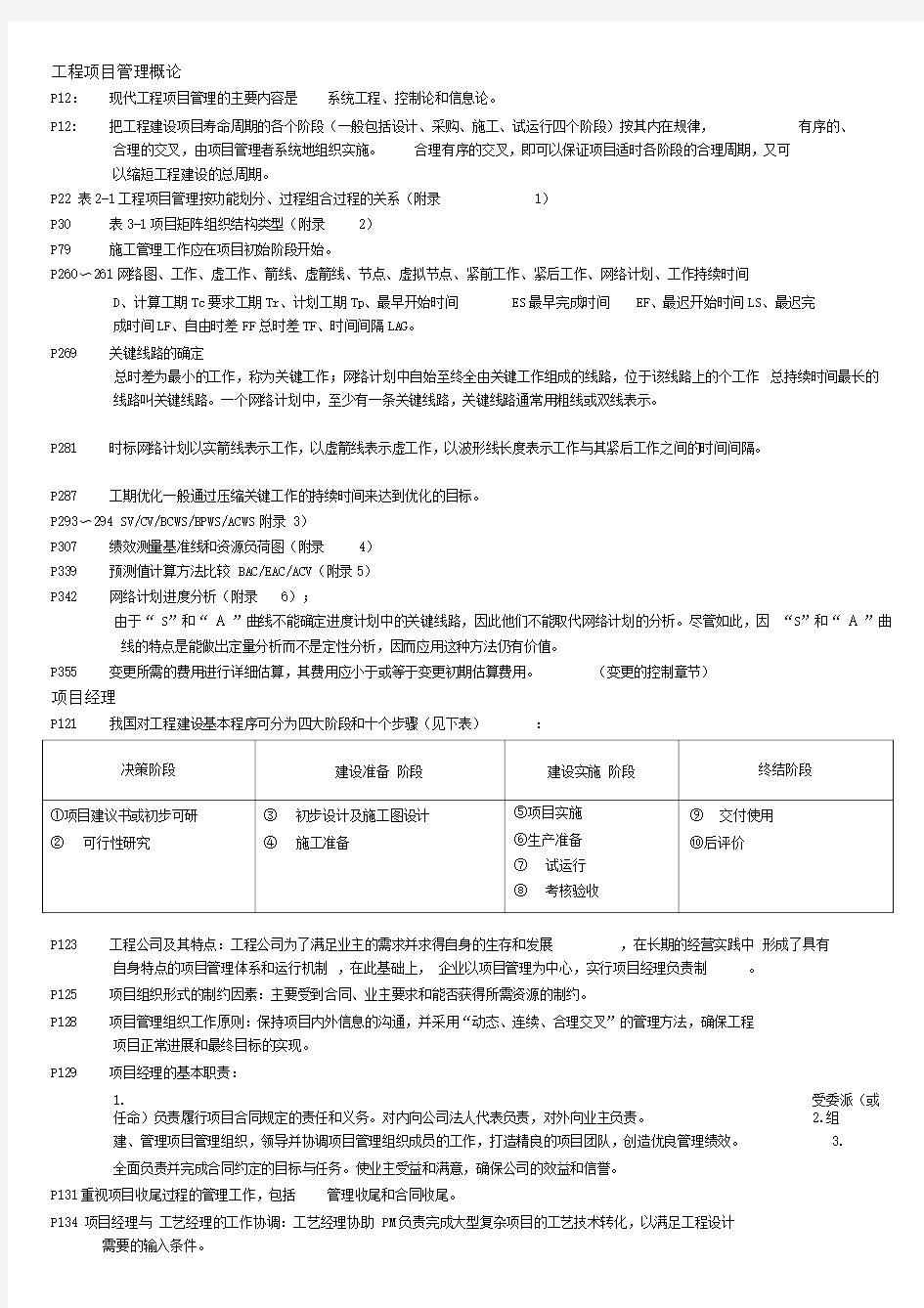 全国总承包项目经理培训复习要点之一