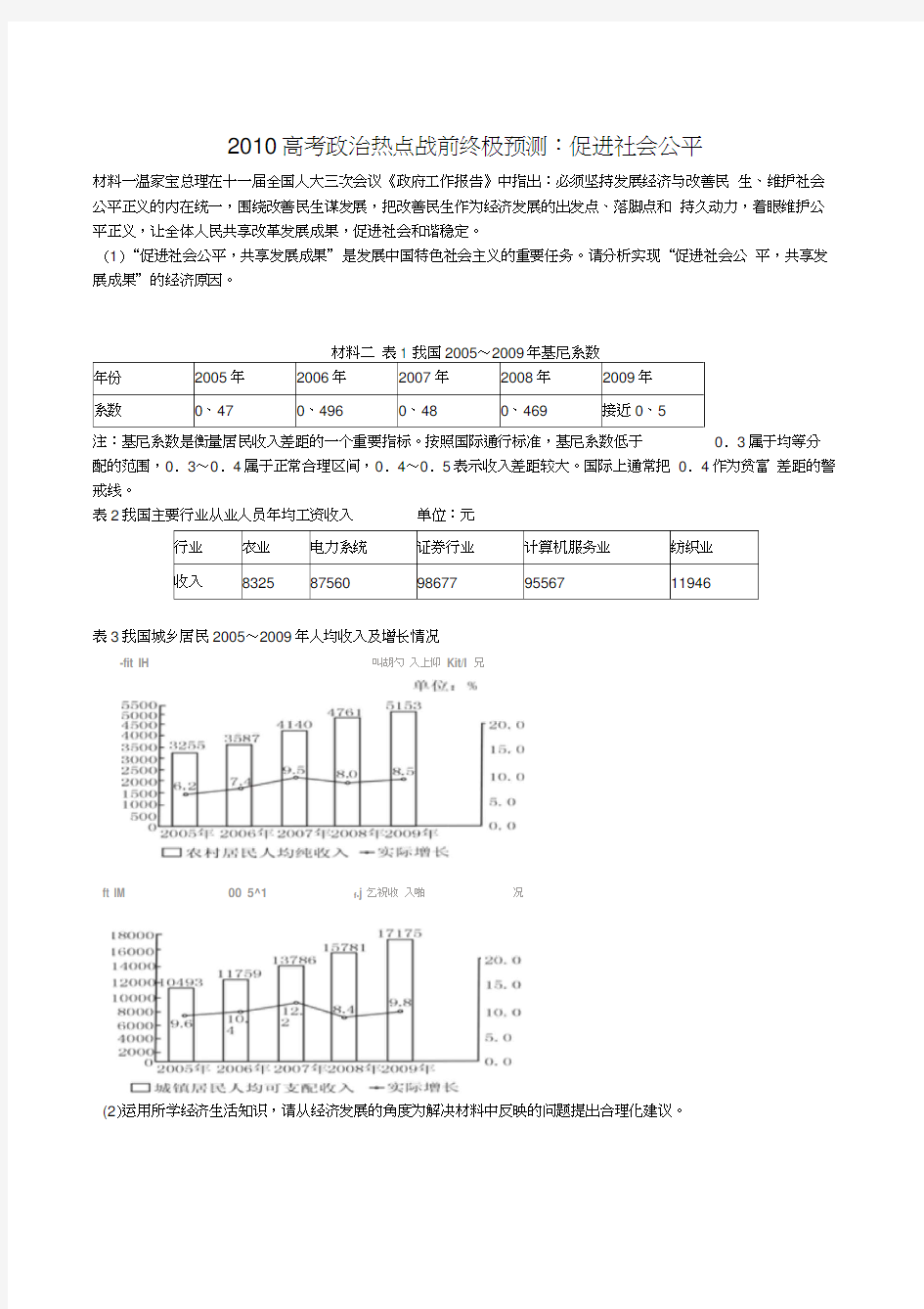 2010高考政治热点战前终极预测促进社会公平147586