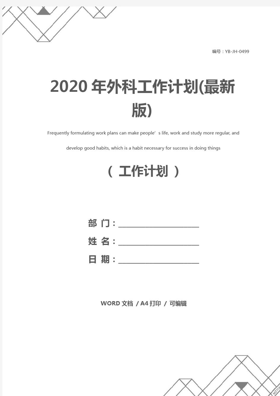 2020年外科工作计划(最新版)