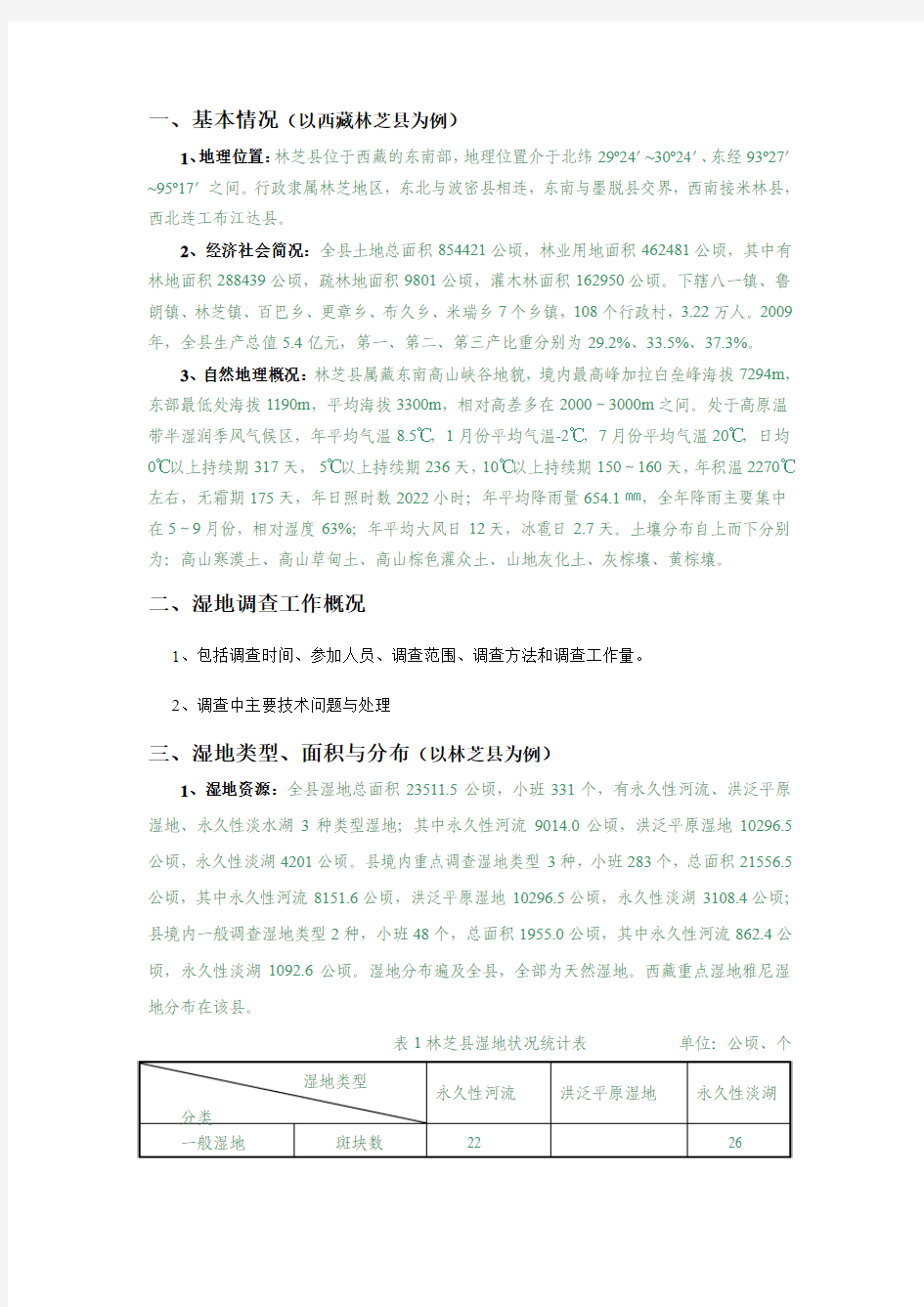 河南省县市区湿地资源调查报告编写提纲(一般调查参考)
