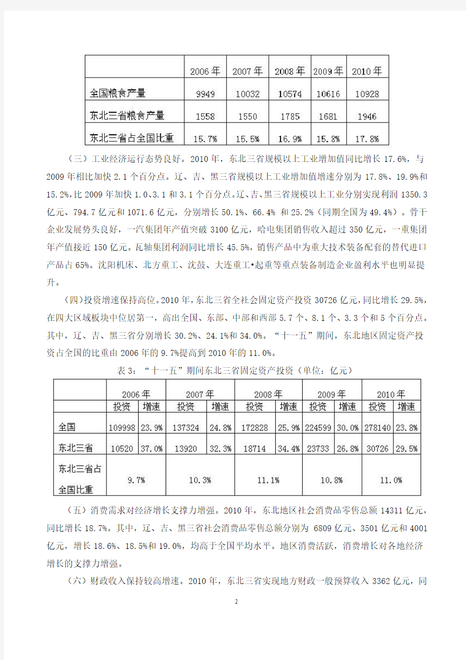 东北三省2010年经济形势分析报告