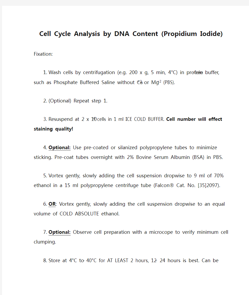 Cell Cycle Analysis by DNA Content (Propidium Iodide)