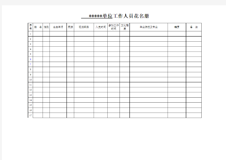单位工作人员花名册样表