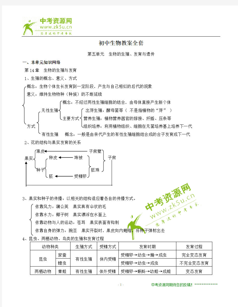 初中生物教案全套八年级苏教版