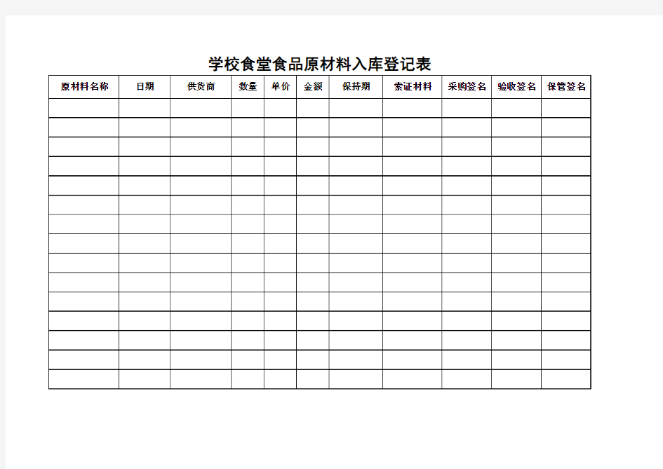 食堂食品原材料入库登记表