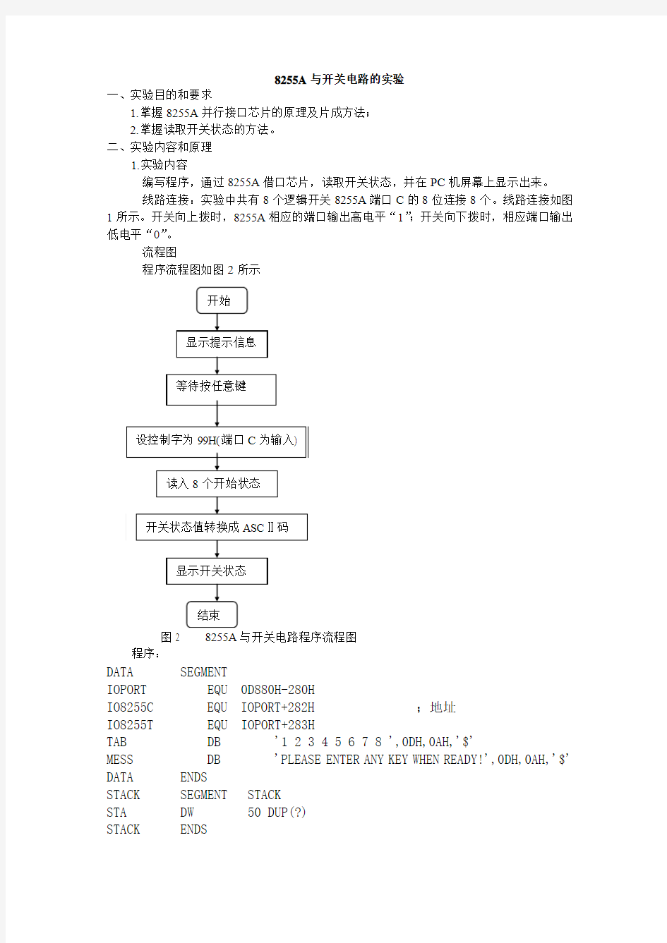 8255A与开关电路的实验