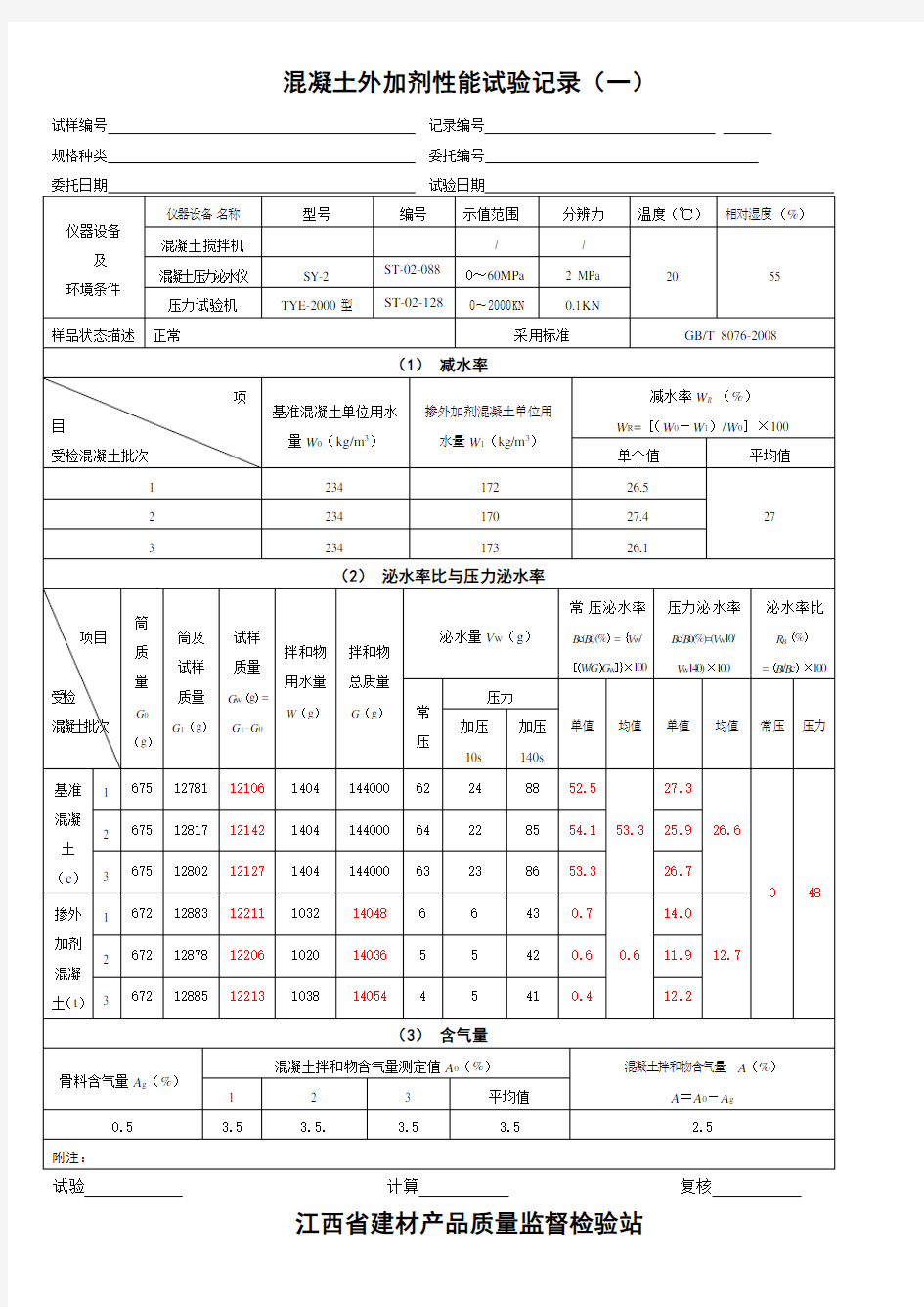 外加剂试验记录1