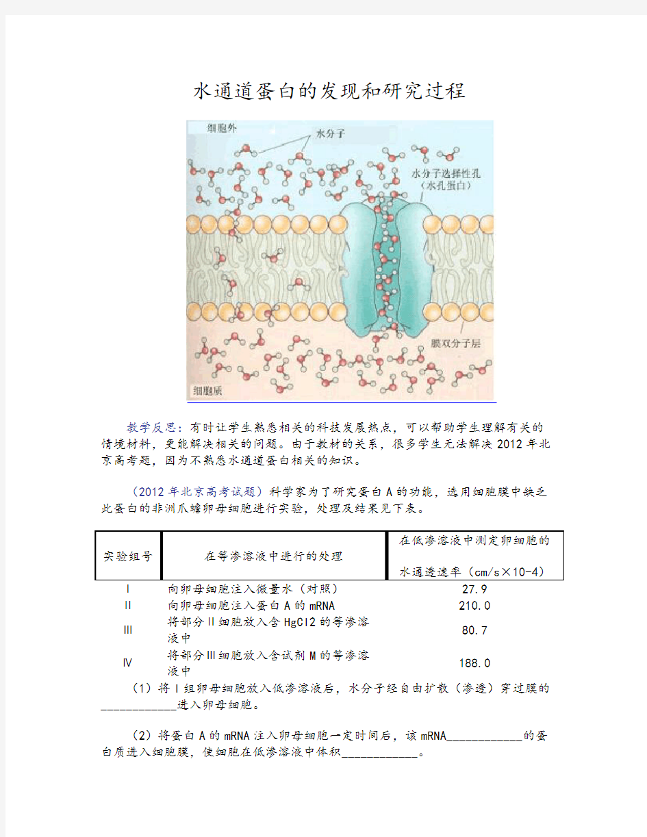 水通道蛋白的发现和研究过程