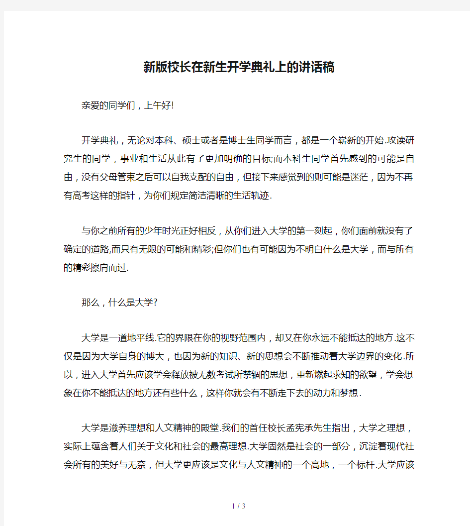 新版校长在新生开学典礼上的讲话稿