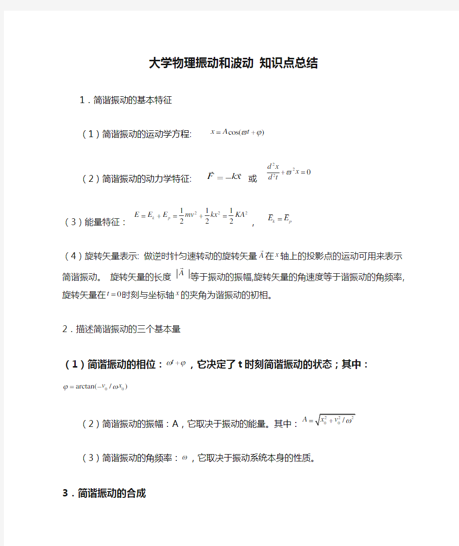 大学物理振动和波动 知识点总结