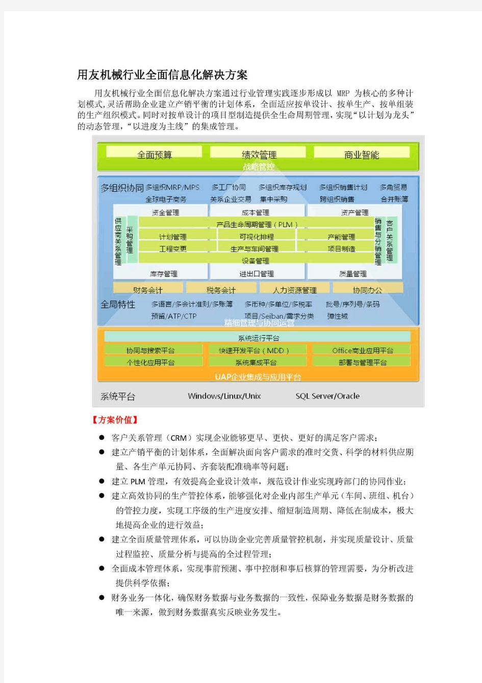 用友机械行业全面信息化解决方案