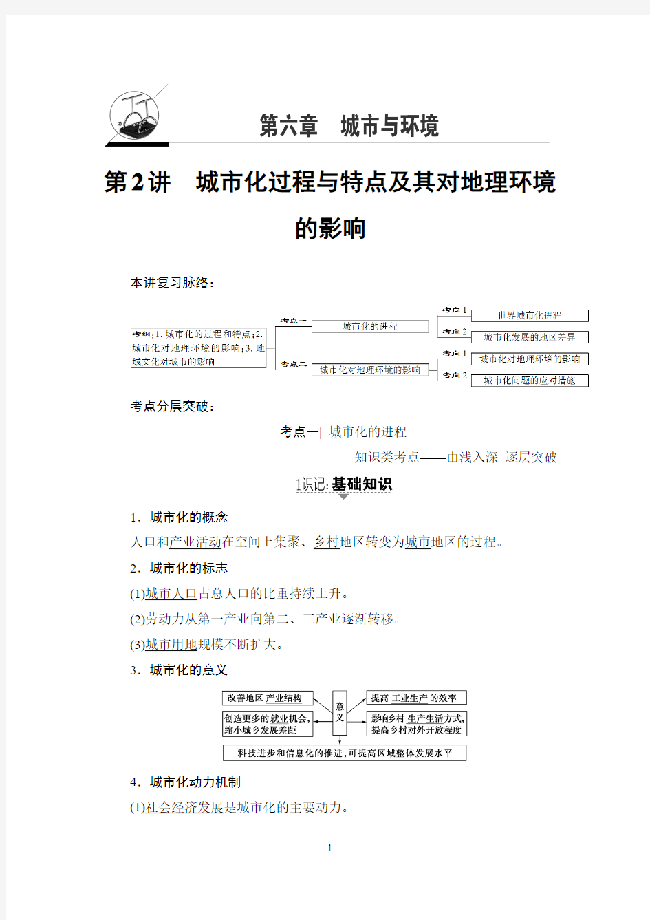 2018年高考一轮湘教版地理 第6章 第2讲 城市化过程与特点及其对地理环境的影响