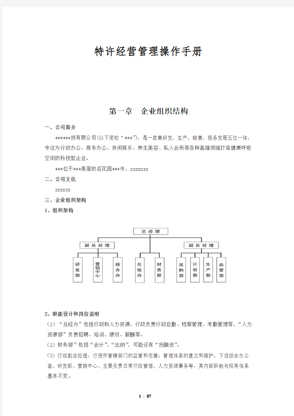 特许经营管理操作手册-特许经营管理办法