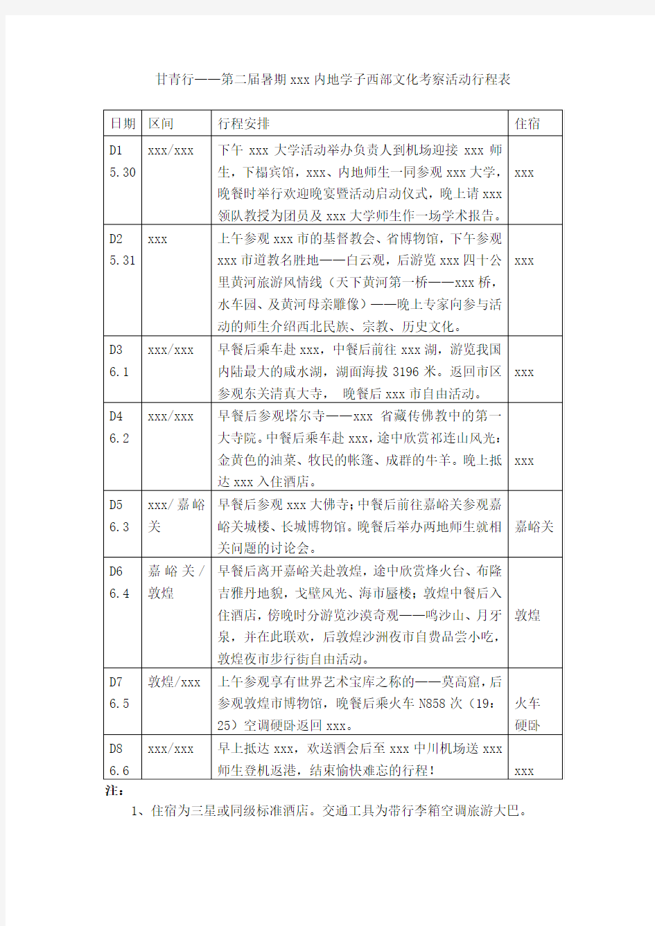 最新整理甘青行第二届暑期内地学子西部文化考察活动行程表.doc