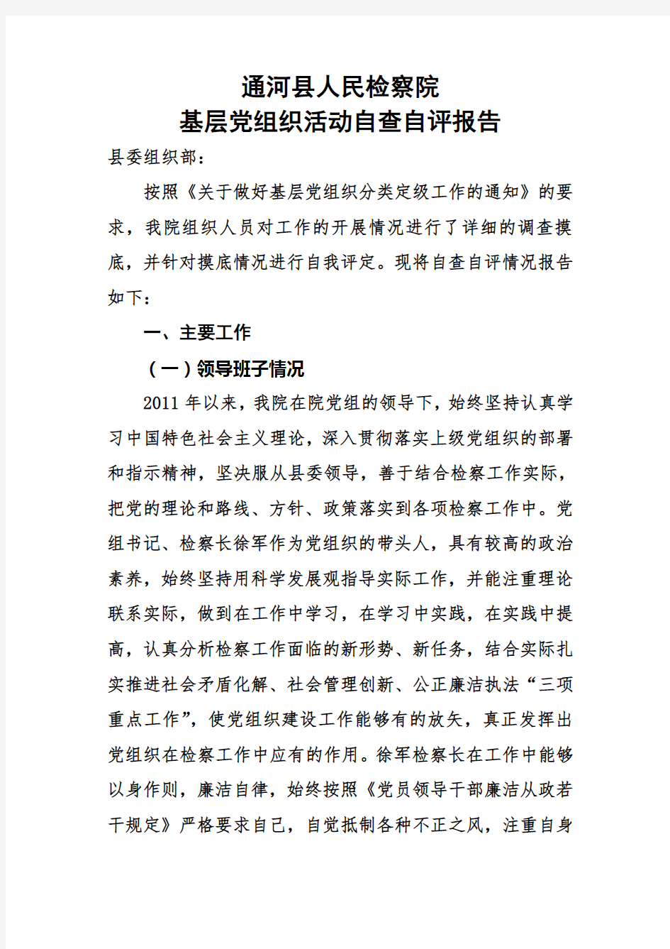 基层党组织建设工作自查自评报告(同名38831)