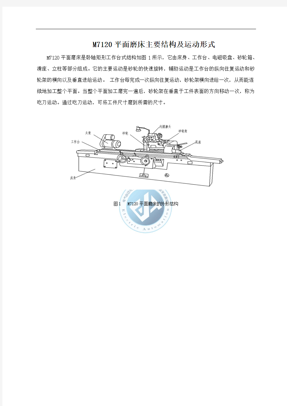 M7120平面磨床主要结构及运动形式.