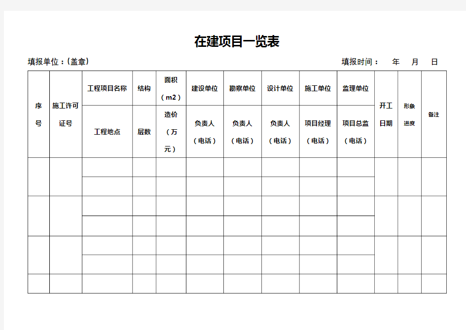 在建项目一览表【模板】