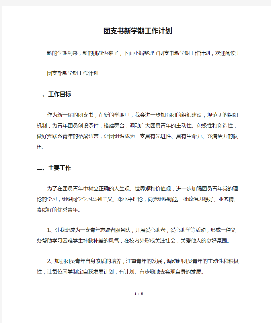 团支书新学期工作计划