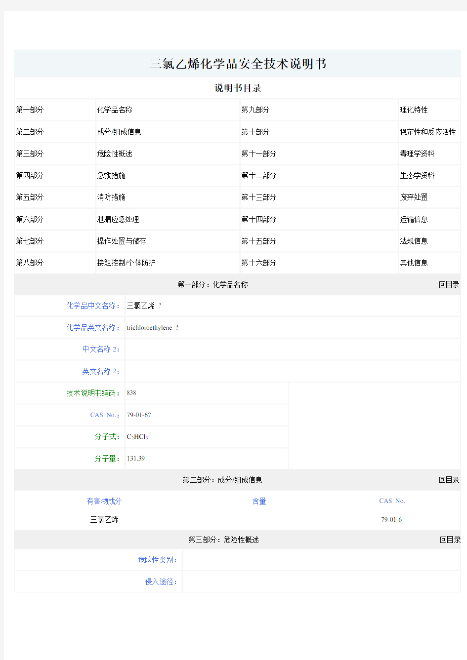 三氯乙烯MSDS