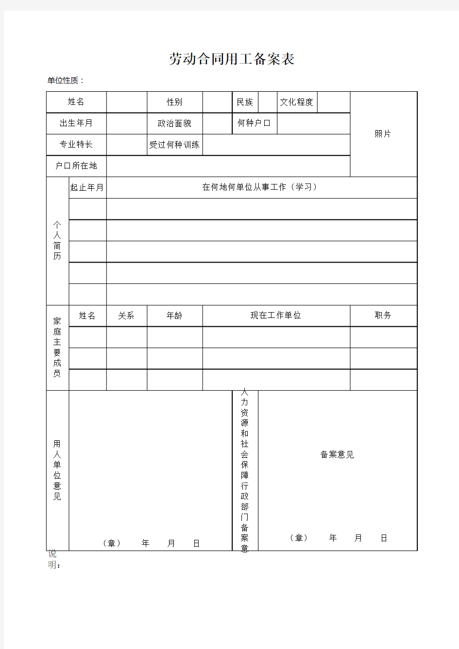 劳动用工备案样表