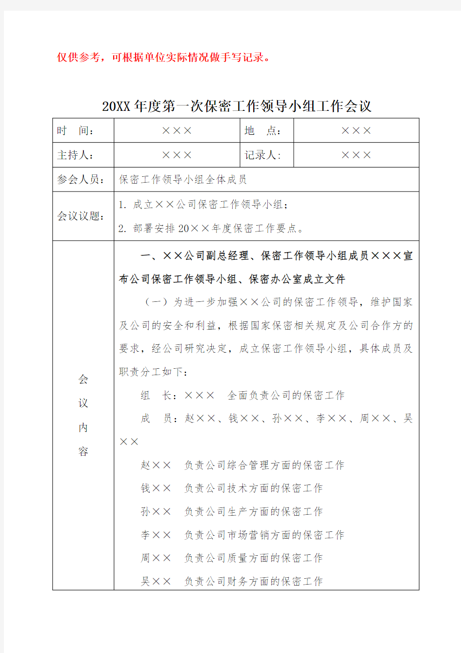 01-保密工作领导小组会议记录