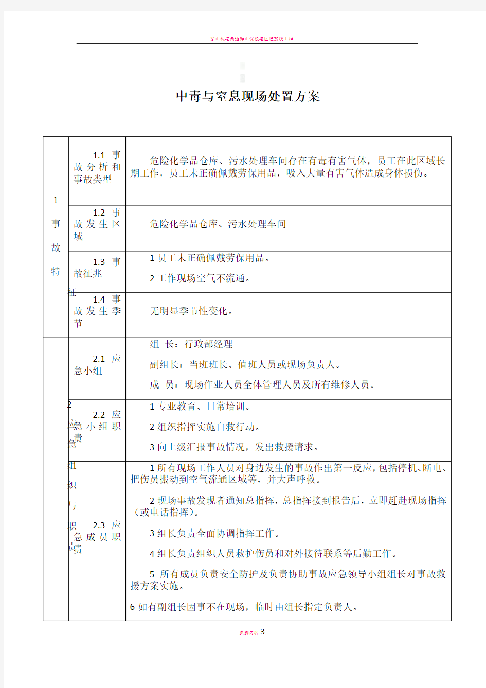 中毒与窒息现场处置方案