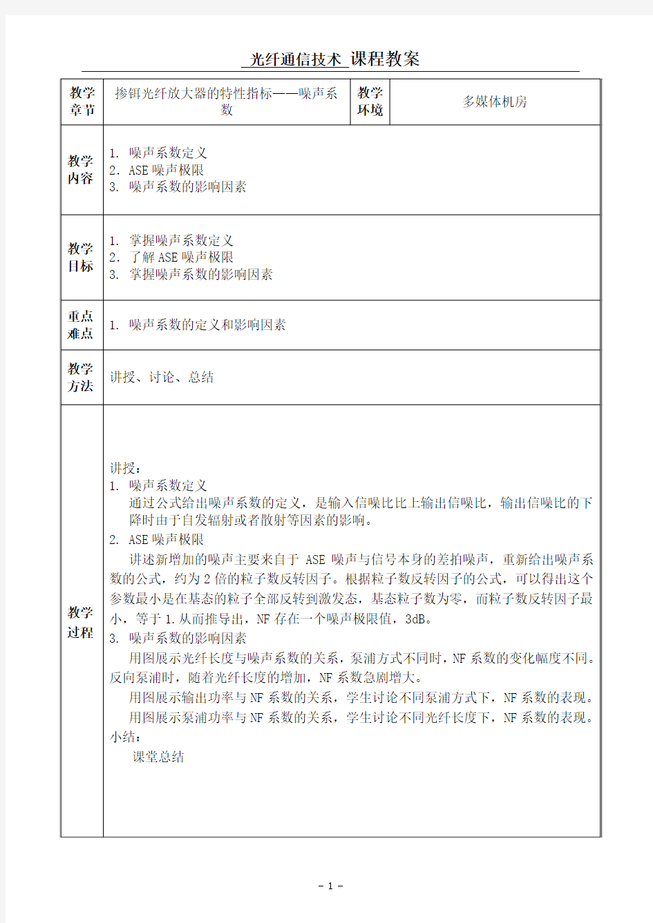 掺铒光纤放大器的特性指标——噪声系数(精)