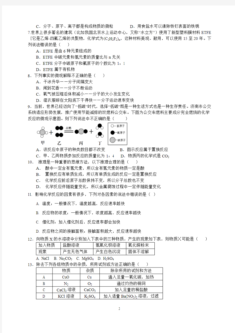 2019年中海金科中考冲刺训练化学试题