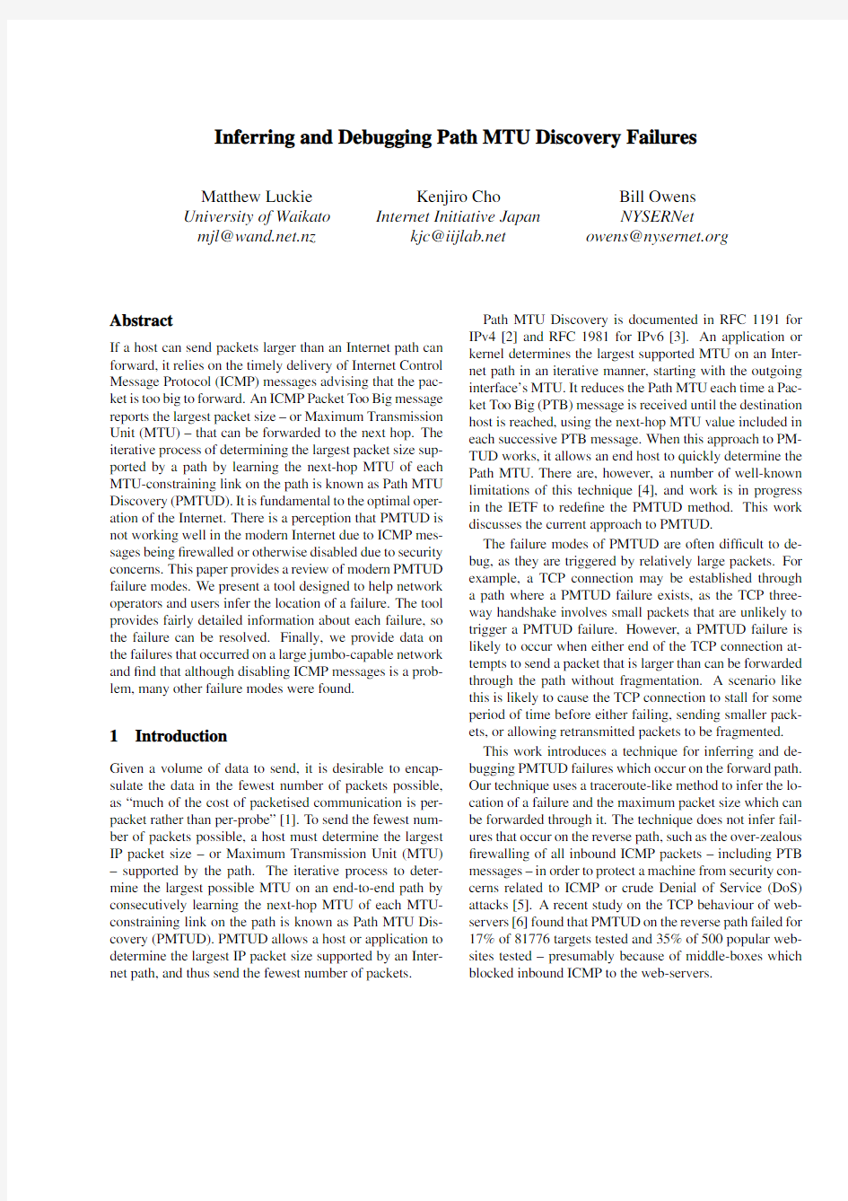 Abstract Inferring and Debugging Path MTU Discovery Failures