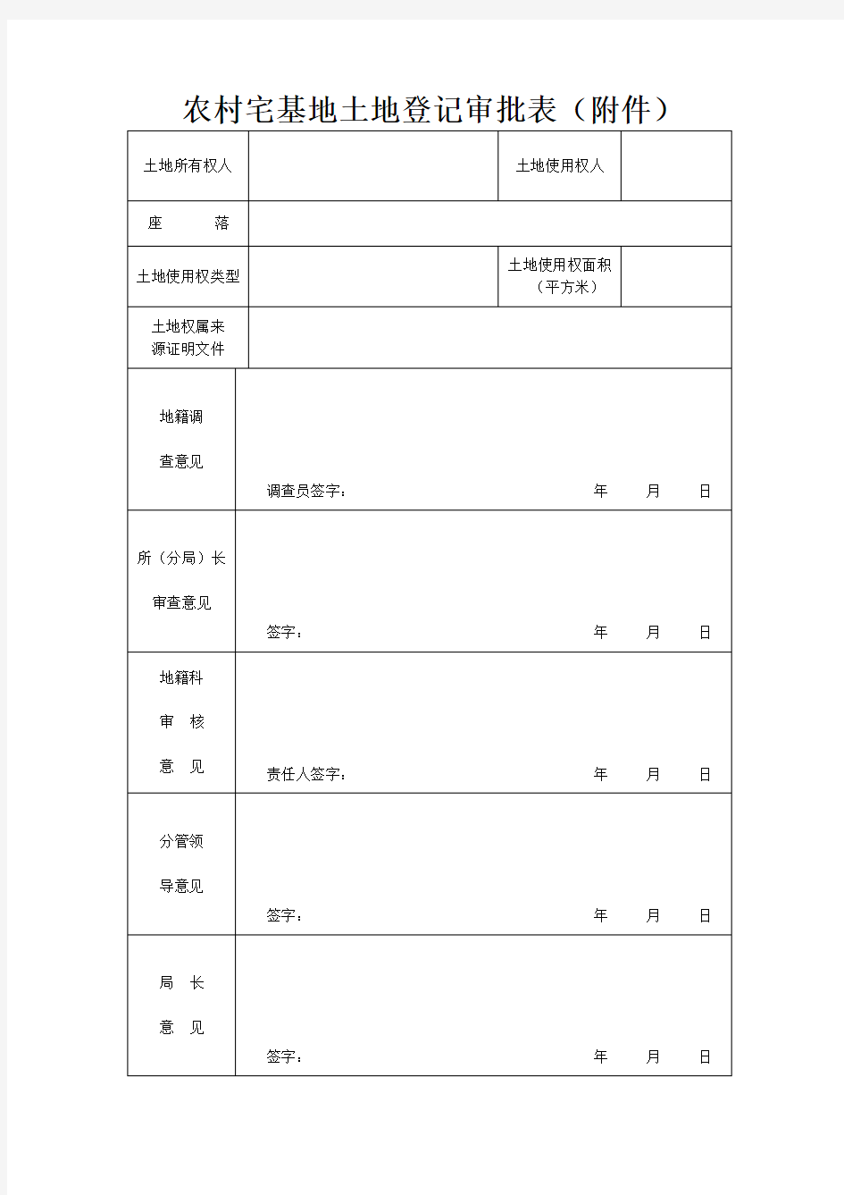 农村宅基地土地登记审批表模版