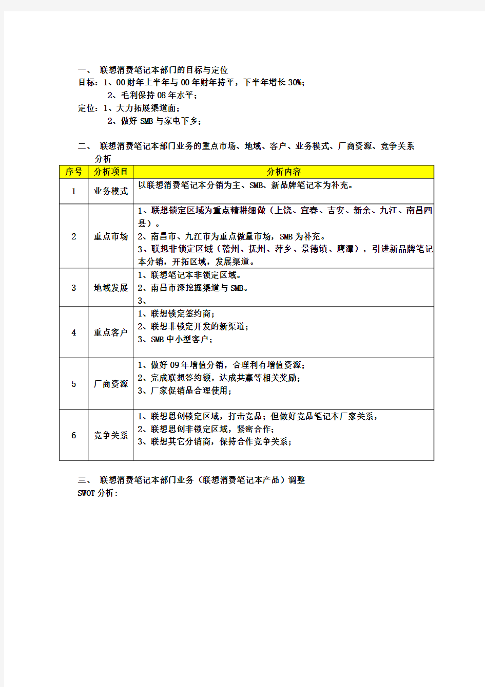 FY09规划第一阶段讨论、业务部门工作分析