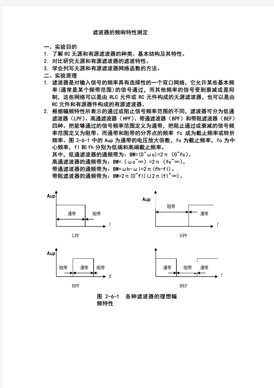 滤波器的频响特性测定