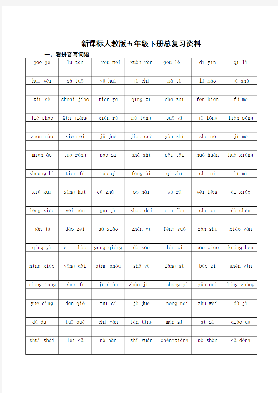 人教版五年级语文下册总复习资料(免费下载)