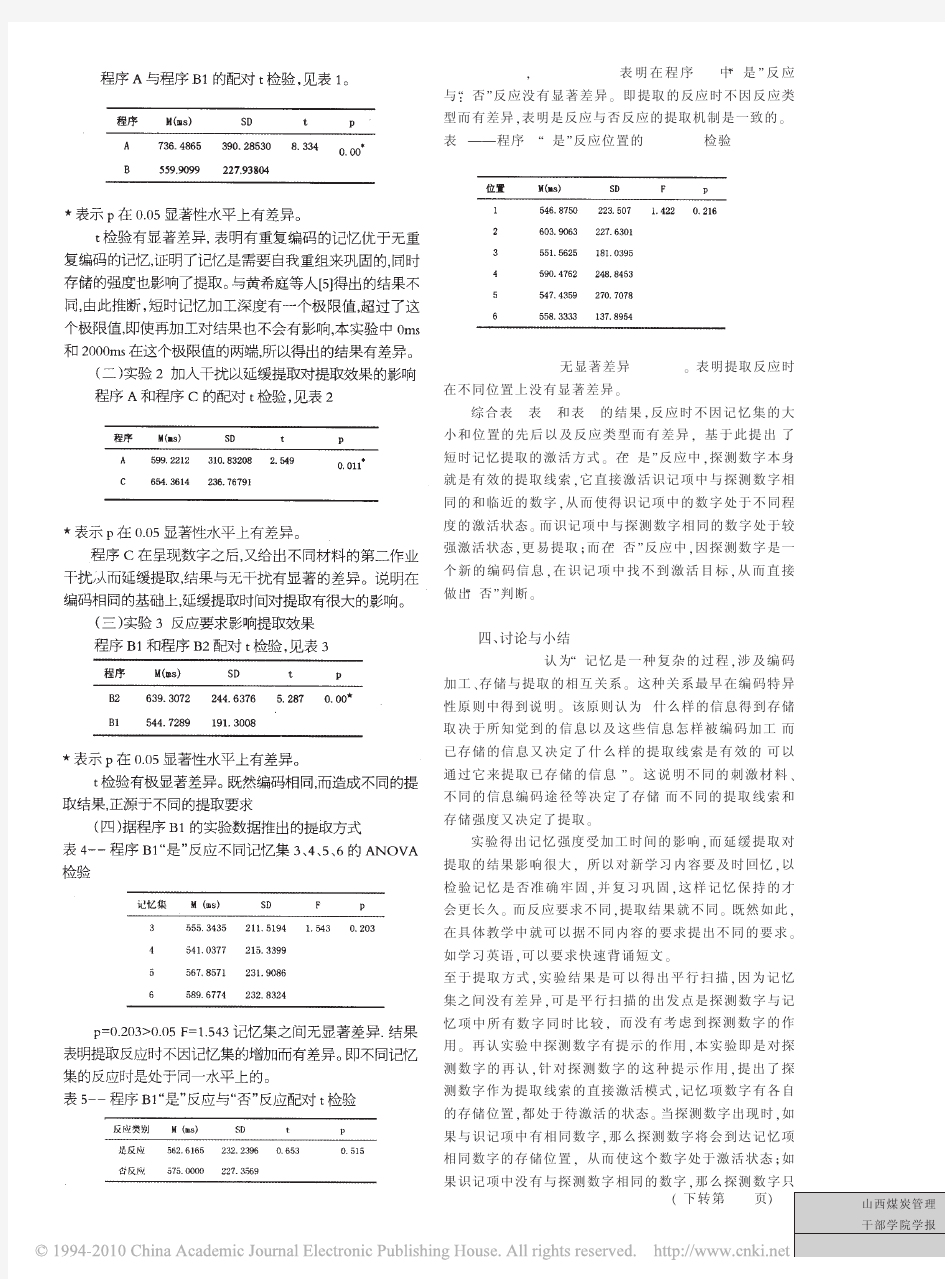 影响短时记忆提取的因素研究及提取方式研究