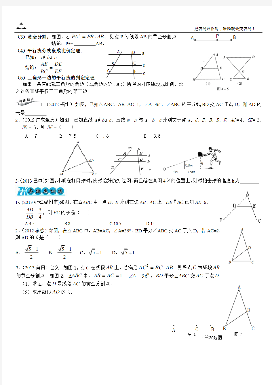 2014初中数学基础知识讲义—相似三角形