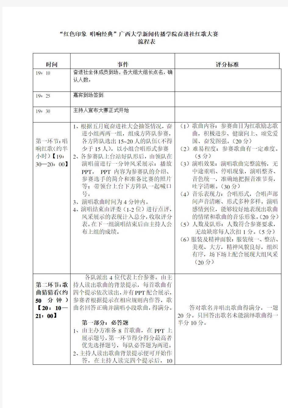 歌唱比赛流程表