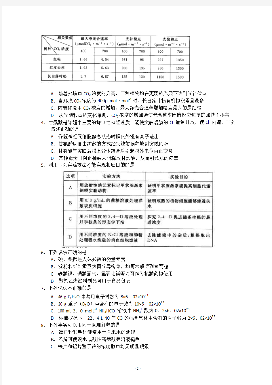 北京东城区2012学年第二学期高三第二次综合练习理综试题及答案