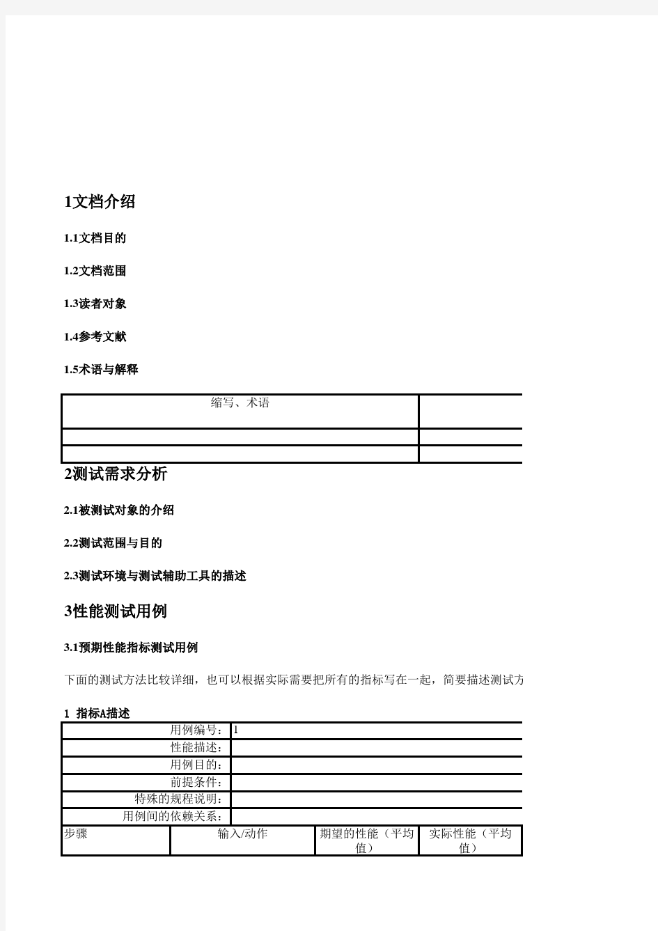 Web性能测试用例模板