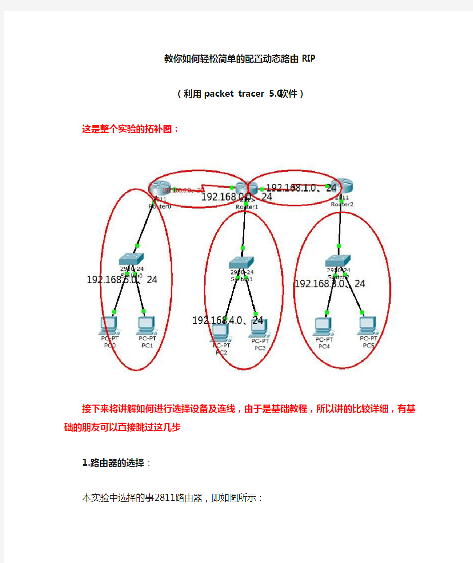 教你如何简单配置动态路由RIP(利用packet_tracer_5.0软件)