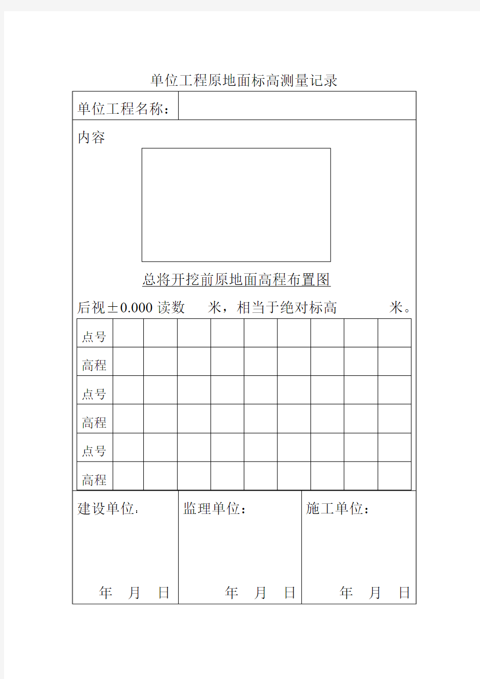 单位工程原地标高测量记录