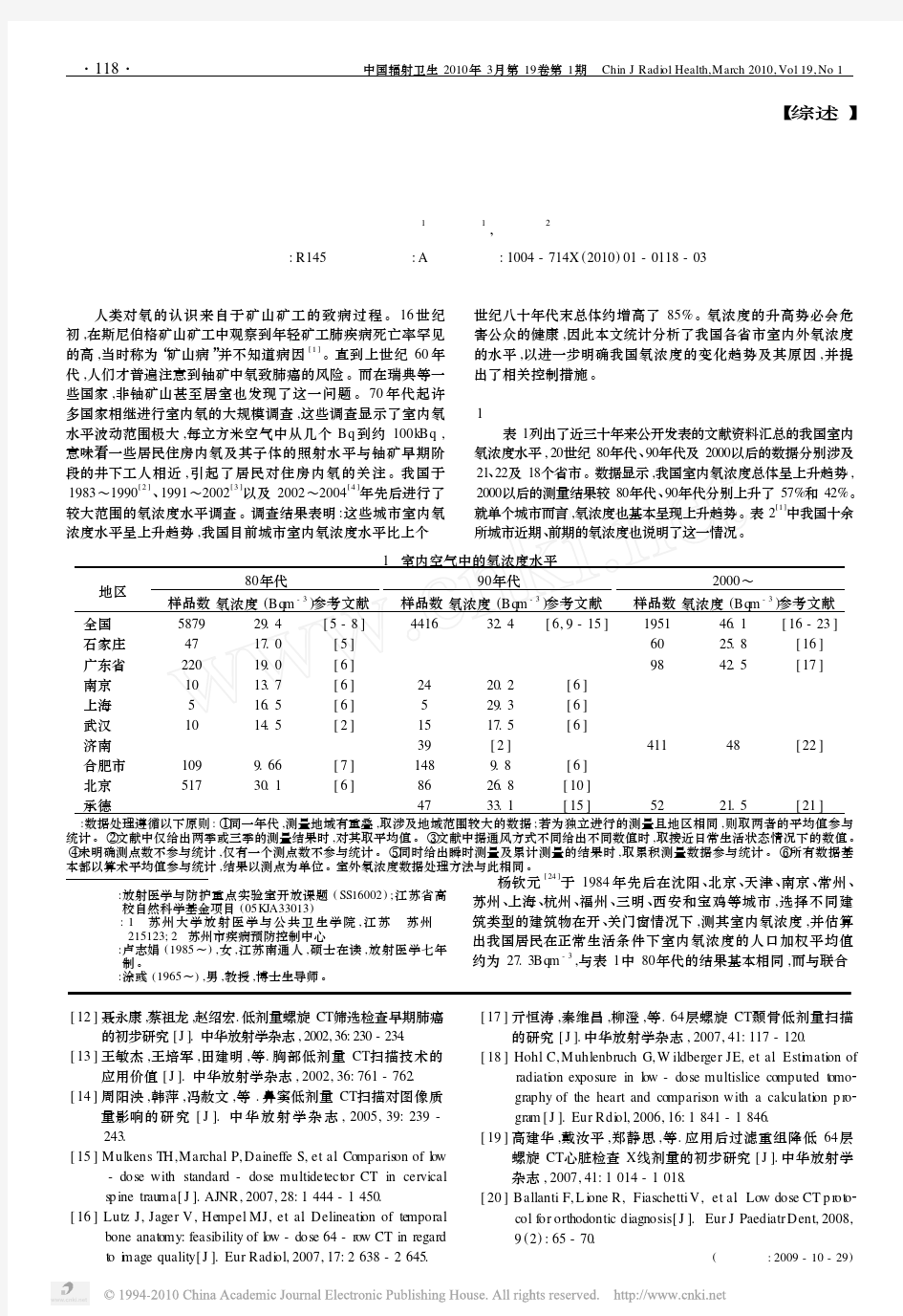 三十年来我国室内外氡浓度的变化