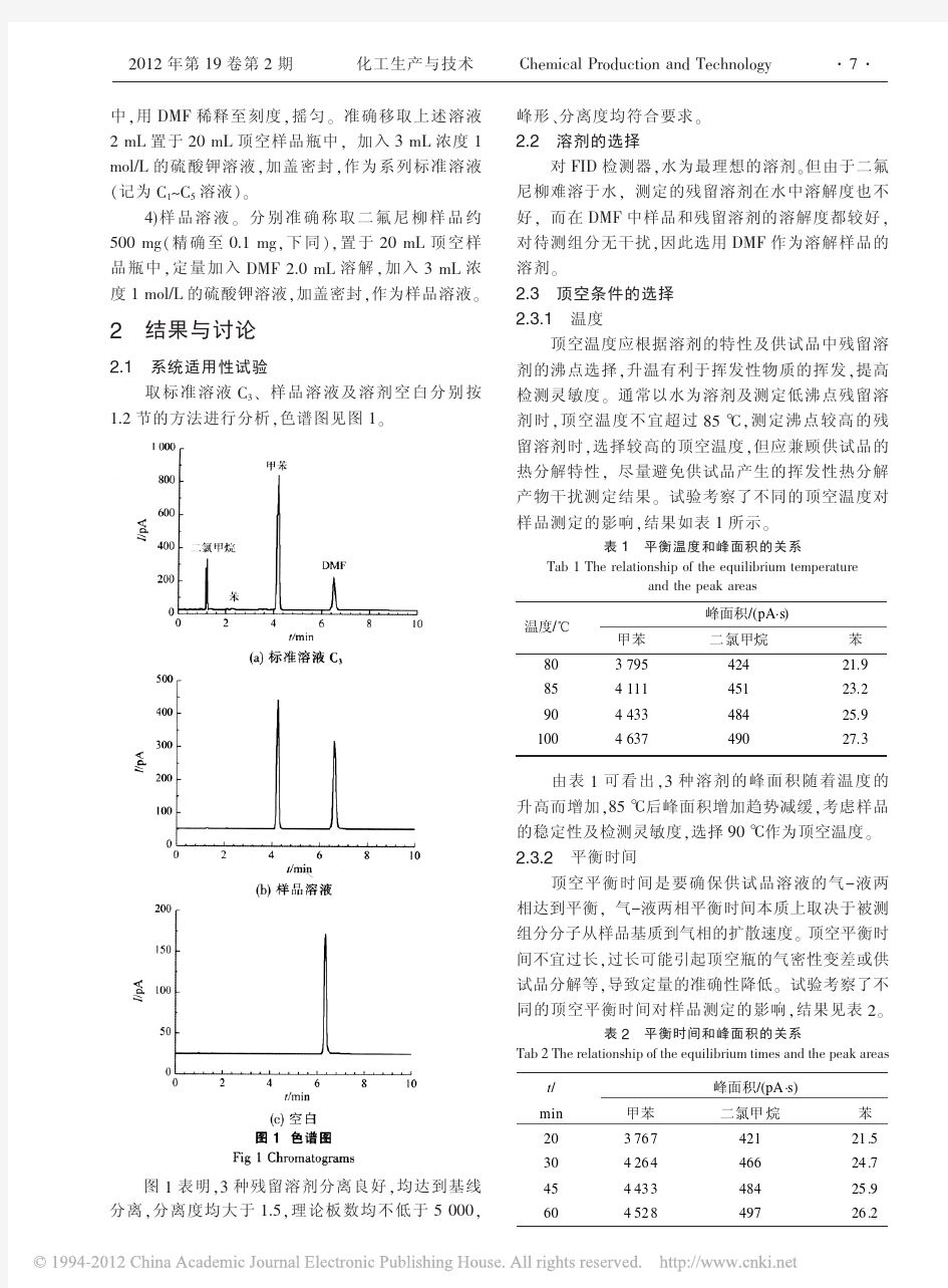 顶空毛细管气相色谱法测定二氟尼柳原料药中的残留溶剂