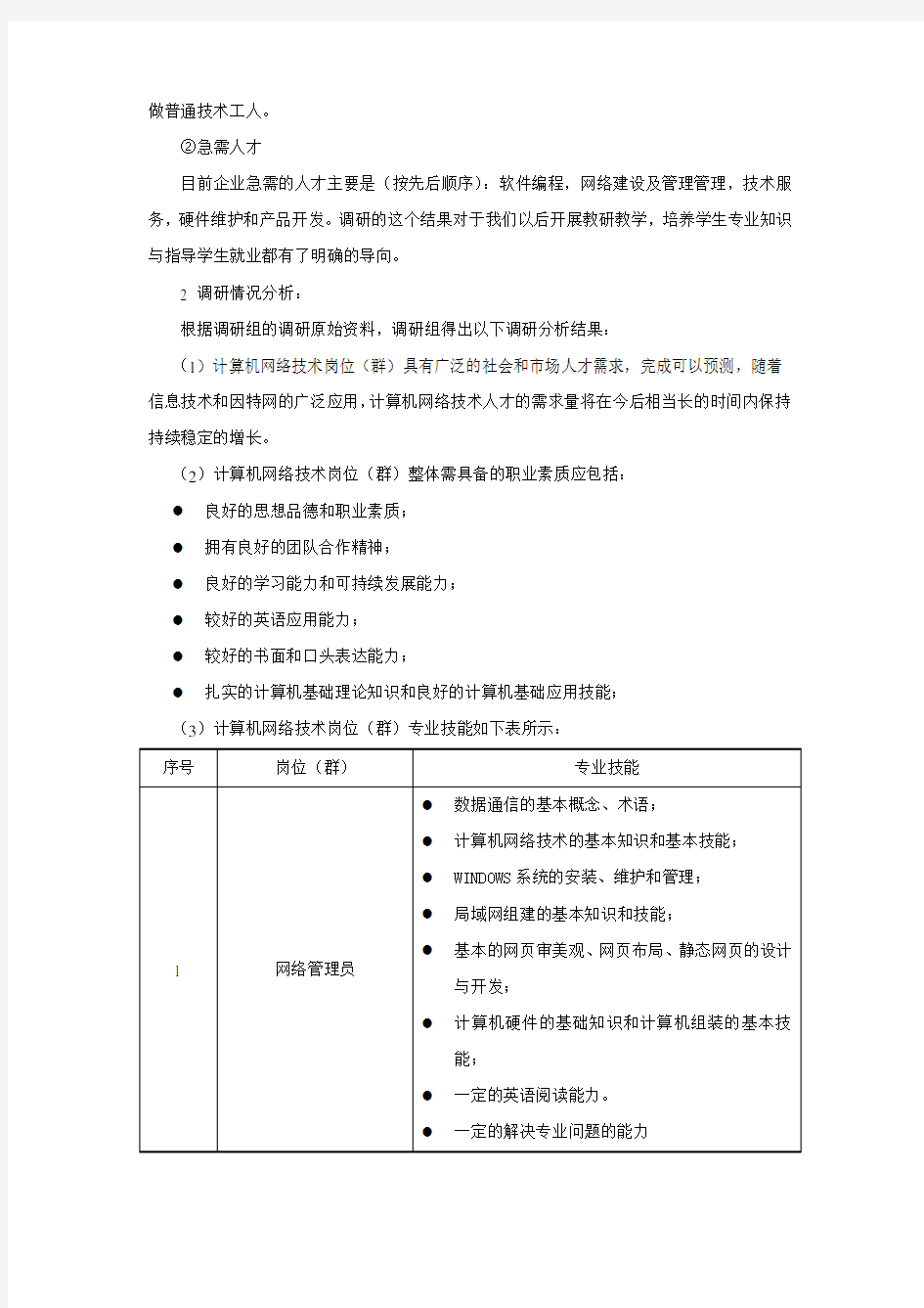 计算机网络技术专业调研报告46608