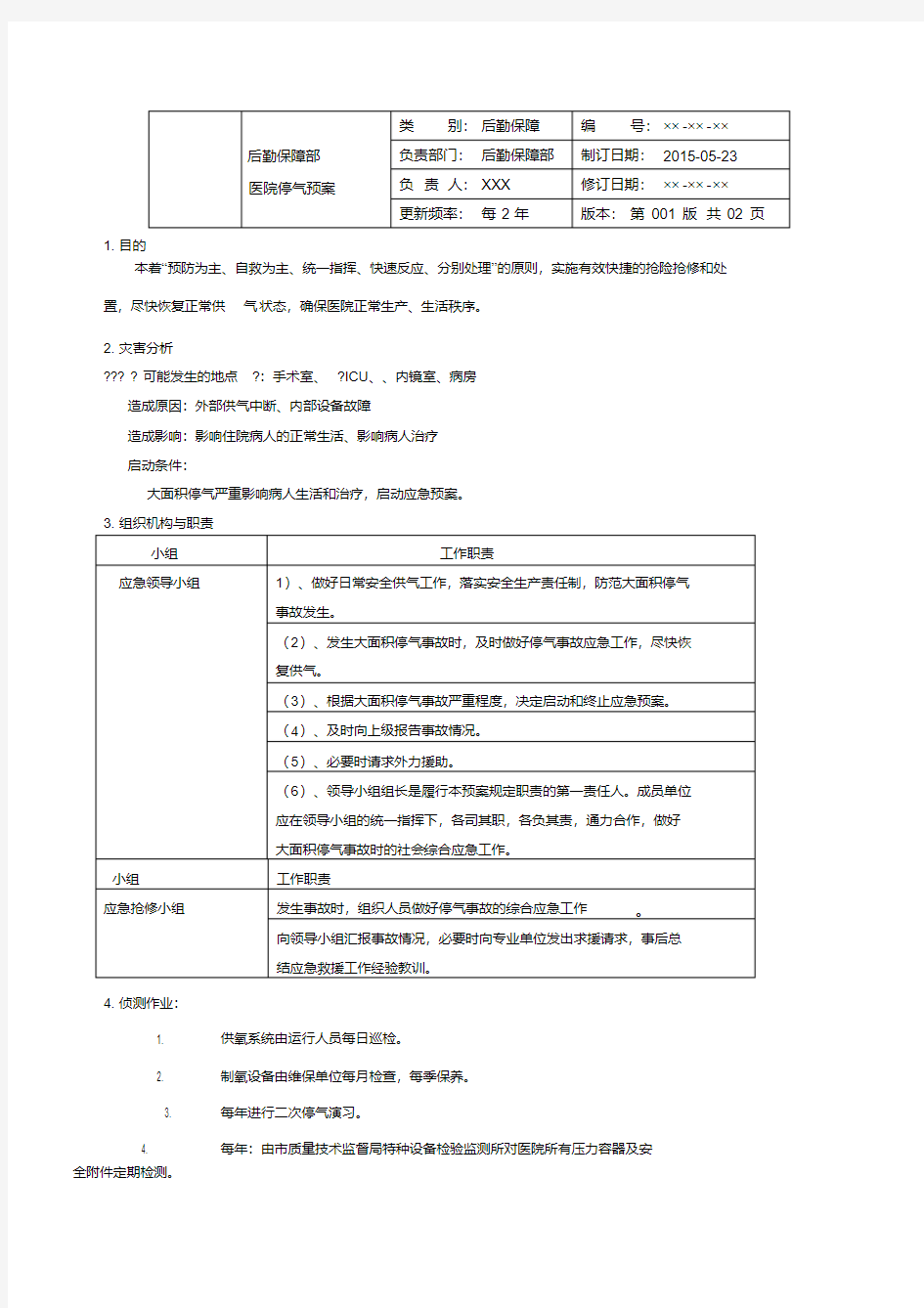 医院停气应急预案