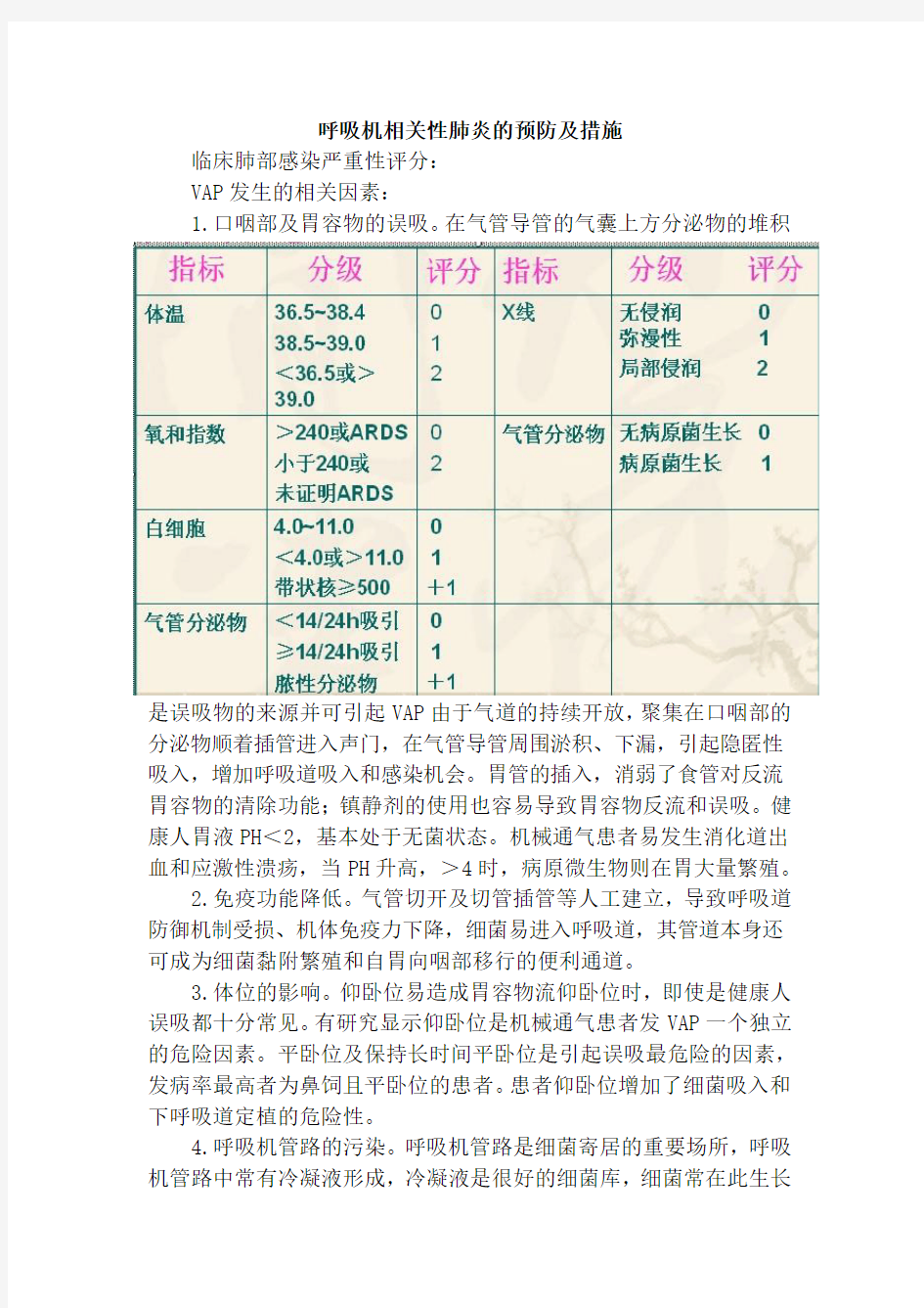 呼吸机相关性肺炎的预防与方法