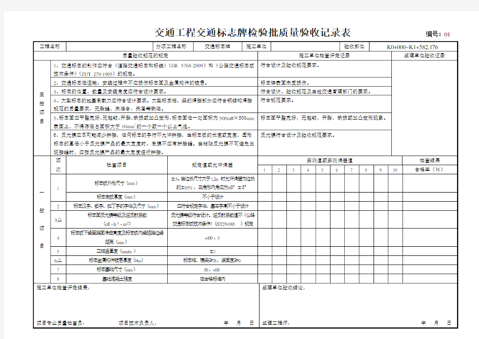 信灯标志牌标线护栏检验批