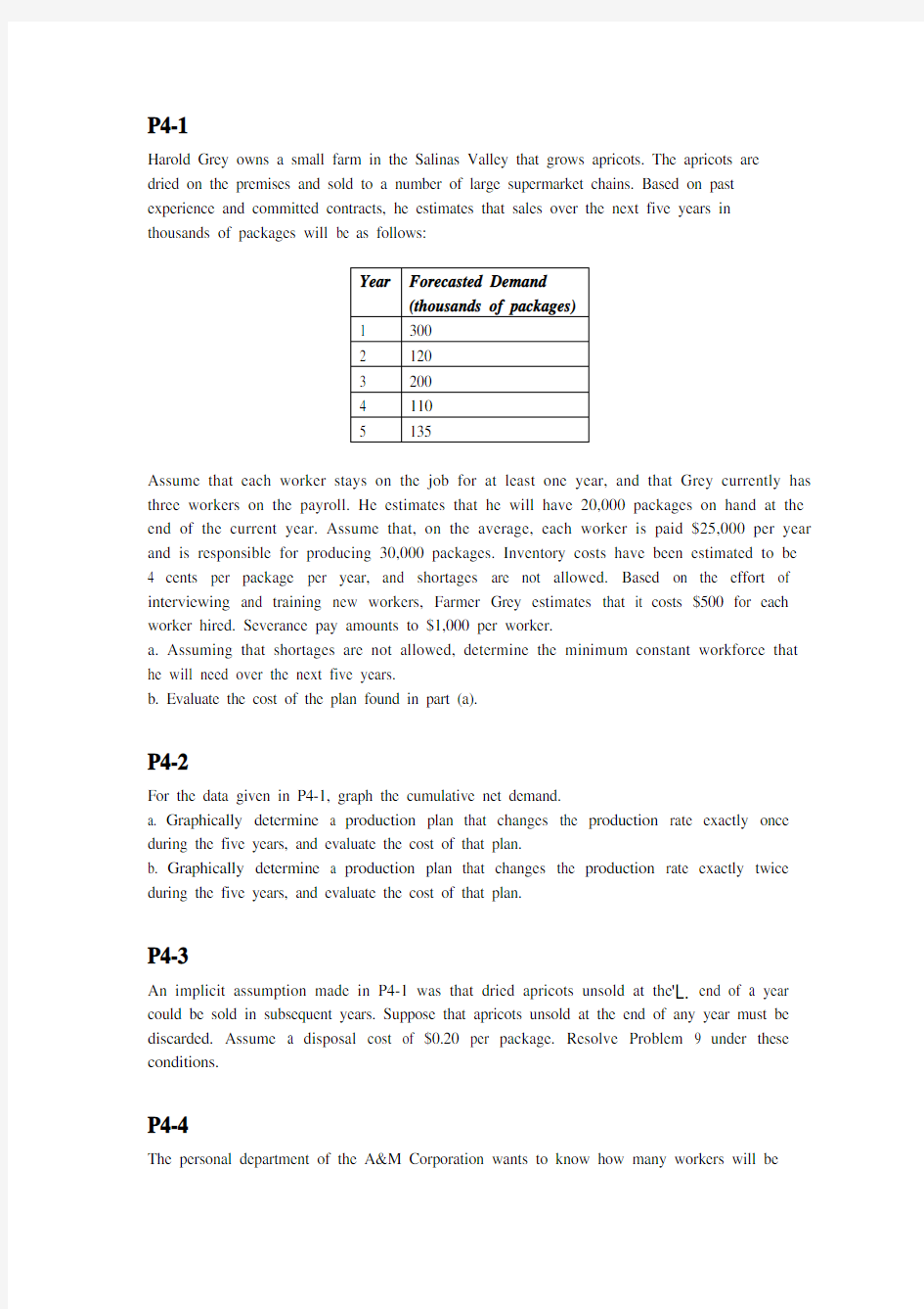 生产计划与控制作业Problem4