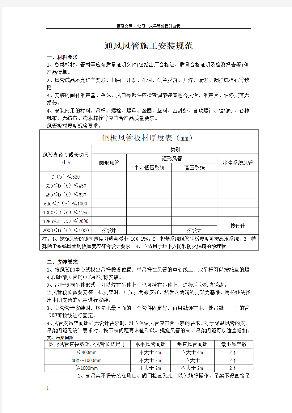 通风风管安装施工规范