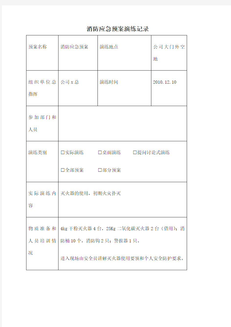 公司消防演练记录