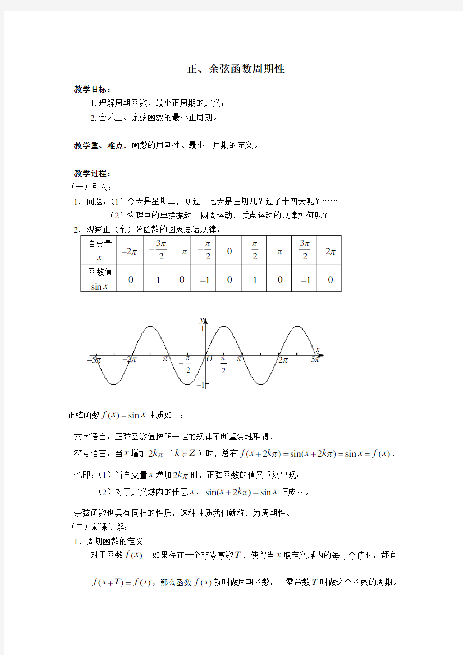 正、余弦函数周期性